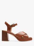 Clarks Ritzy 75 Faye Leather Block Heel Sandals, Tan