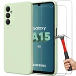 Fodral och 2 härdade glasögon för Samsung Galaxy A15 5G-4G - Anti-Scratch Matt Green Flytande Silikonskydd