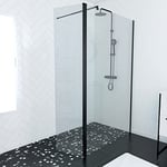 Paroi de douche et Volet pivotant 120+40x200 cm Profil et bras de fixation Noir Mat - FREEDOM 2 DARK