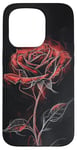 Coque pour iPhone 15 Pro Motif croquis de rose rouge, art floral, fleur unique