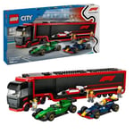 LEGO City 60445 F1 lastbil med RB20 och AMR24 F1 bilar - Spel för 8-åriga pojkar