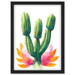 Colourful Cactus Plant In Flower Painting Artwork Framed Wall Art Print A4