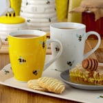 Set of 6 Sweet Bee Porcelain Mugs Yellow & White 330ml 11oz Tea Coffee Cups Gift