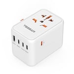 TESSAN GaN III Adaptateur Prise Universelle, Chargeur USB C 65W, Adaptateur Universel de Voyage avec 1 USB A, 3 USB C et 1 PD Charge Rapide, Prise Internationale vers Anglaise USA Japon Australie