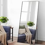 VEVOR Miroir pleine longueur, 1800x785 mm, grand miroir de sol rectangulaire suspendre incliner verre trempé avec support, cadre alliage d'aluminium, miroir de dressing mural pour salon, chambre, noir