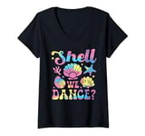 Womens Shell We Dance Cute Boho Seashell Starfish Beach Summer Tee V-Neck T-Shirt