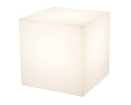 8 seasons Design Shining Cube LED (43 cm) blanc, E27, lumière blanche chaude, pour l'extérieur et l'intérieur, lampe cube décoratif, table ou tabouret