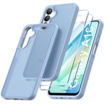 Qasyfanc Matt Cover Case Compatible with Samsung Galaxy A16 5G/4G with 2 Pack Tempered Glass Screen Protector, Non-Yellowing Shockproof Phone Bumper Cover Hard PC Anti-Scratch Case Light Blue