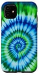 Coque pour iPhone 11 Blue Green Psychedelic Swirl Retro Hippie Boho Vibes Retro