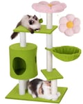 Aechonow Arbre à Chat à Fleurs Rose, 104 cm Tour d'escalade pour Chats, Poteaux à Griffer en Sisal, Maison et Hamac pour Petits et Moyens Chaton, Tapis en Coton Doux, Vert Rose