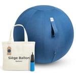 Backerz Siège Ballon 65cm - Balle intérieure PVC Résistante, Capacité 110kg, Caoutchouc, Housse Lin Doux Lavable - Chaise Ballon Ergonomique Bureau & Yoga, pour Bonne Posture - Bleu Foncé