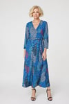 Izabel London Womens Blue Peacock Print Wrap Dress Jersey - Size 8 UK