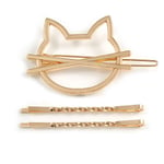 Set Of Twisted Hair Slides and Open Kitty Hair Slide/ Grip In Gold Tone Metal