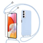 Pnakqil Coque avec Cordon pour Samsung Galaxy A14 5G avec Verre Trempé Protecteur d'écran, Silicone Case Lanyard Housse de à Lanière Réglable Antichoc Résistant aux Rayures pour Samsung A14 5G- Violet