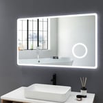 Miroir de salle de bain led 100x60cm avec éclairage Horloge led éclairage Réglable Miroir Lumière Cosmétique Miroir grossissant 3x, Commutateur
