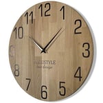 FLEXISTYLE Horloge Murale Naturelle diamètre 50 cm Aspect Bois 100% chêne, Bois Moderne, Salon, sans Bruit de tic-tac … (50 cm, Noir)
