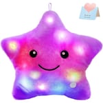 9'' LED Twinkle Star Mjuk Plysch Kuddleksaker Lysande Stoppad Stjärna Ljus upp Kudde Plysch med Färgglada Nattlampor Födelsedag för Småbarn Barn (Lila)