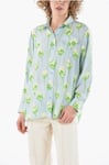 Kenzo Silk-satin Tulip-printed Shirt Blue Green UK12 FR42 BNWT RRP €415