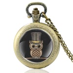 DSHUJC Pocket Watch, Owl Glass Cabochon Quartz Pocket Watch Vintage Men Women Black Pendant Necklace Chain Hours Clock