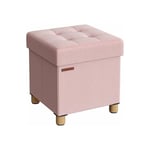 Pouf, Coffre de Rangement, Tabouret avec Repose-Pieds, Pliable, Banc avec Rangement, 38 x 38 x 40 cm, pour Salon, Chambre, Rose Bonbon - Songmics