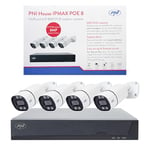 PNI House IPMAX POE-8 Video Surveillance Kit with NVR and 4 IP-Cameras, 8MP Resolution, Night Vision, Motion Detection, IP66 Waterproof, Compatible with IP-Technology