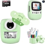 Appareil Photo Pour Enfants, 30Mp 1080P Appareil Photo Instantané Camera Pour Enfants Impression Photo Noir Et Blanc, Appareil Photo Numérique Pour Enfants Avec Carte Tf 32Gb, Vert