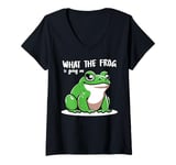 Womens What The Frog Is Going On Funny Frog Lover Gift Idea V-Neck T-Shirt