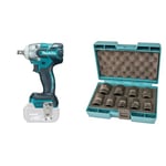 Makita DTW300Z Li-ion LXT Brushless Cordless Impact Wrench, Batteries and Charger Not Included, 18 V & D-41517 Socket Wrench Set 9Pcs