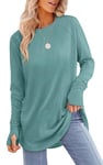 Aokosor Long Jumpers for Women UK Tunic Tops Oversized Sweatshirts Ladies Long Sleeve Tops with Thumbholes Size 22-24 Turquoise Green