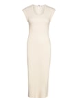 Slim Rib Drs Midi Cap Sleeve Cream Tommy Hilfiger