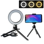 AJH Mini 6 inch LED Ring Light Desk with Tripod Stand, Dimmable Desktop LED Camera Light with Cell Phone Holder, Mini LED Lamp for YouTube Video and Makeup, 3 Light Modes & 11 Brightness Level