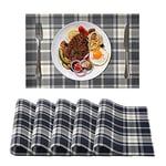 Lot de 6 Sets de Table PVC Lavables Antidérapant Résistant à l'usure à la Chaleur, Facile à Nettoyer Set de Table pour Salle à Manger, Cuisine, Mariage, Fête (30 * 45CM, Bleu Plaid)