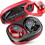 Ecouteurs Bluetooth Sans Fil Sport, 75H Ecouteurs Bluetooth 5.3 Avec Hifi Son St¿¿r¿¿o, 2023 Ecouteurs Sans Fil Avec Enc Antibruit Mic, ¿¿cran Led, Ip7 Etanche Oreillette Bluetooth Pour Sport, Rouge