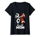 Womens Ball Mom Soccer Football Mom Coquette Bow Funny Game Day V-Neck T-Shirt