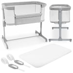 Moby-System Luna Lit Supérieur 3 en 1 Couleur Gris, pour Enfants jusqu'à 9 kg, Réglage de la Hauteur 7 Niveaux, 4 roulettes De Transport, Paroi Latérale Amovible