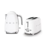 Pack SMEG Bouilloire 1.7L 2400W + Grille Pain Toaster 2 Fentes 950W Blanc Retro