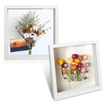 2Pcs Cadre 3D Profond 20x20 cm Cadre Photo Vitrine,Cadre en Profondeur,Cadre Photo 3D à Remplir, 3D Cadre Boîte en Bois Cadre d'Objet Carrée Pour Déco, Billets, Fleurs,Souvenirs,Diamond Painting-Blanc