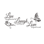 Live Love Laugh Set 3 Väggklistermärken Motiverande Väggdekaler Familj Inspirerande Väggcitat (10,6x23 Svart)