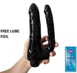 Double Penetrator Vibrator Dildo 8 Inch Realistic Black WATERPROOF Sex Toy