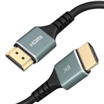 Cable Hdmi 8K 2M,Hdmi 2.1 Cable Ultra Haute Vitesse 48Gbps,Supporte 8K@60Hz 4K@120Hz Hdcp Hdr Earc Dolby Atmos,Pour Pc,Hdtv,Moniteur,Ps4,Ps5,Xbox,Lecteur Blu-Ray