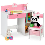 Relaxdays - Bureau et chaise pour enfants, tiroir et 2 compartiments ouverts, motif cygne, rose - blanc