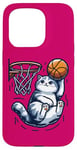 Coque pour iPhone 15 Pro Belle idée cadeau design drôle chat qui fait du basketball