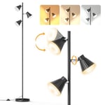 36W LED Intégré Lampadaire sur Pied Salon, Moderne Lampadaire LED à 3 Lumières avec Interrupteur à Pied, 3 Températures de Couleur Lampadaire Noir Lampe de Lecture Haute pour Salon Chambre Bureau