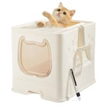 Pawsayes Cat Litter Tray Litter box with Lid for Medium and Small Cats, Foldable Top Entry Kitten Litter Box with Drawer Pan and Scoop