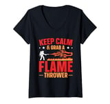 Womens Flame Thrower Fire Gun Design for a Flamethrower lover V-Neck T-Shirt