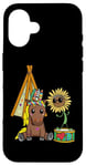 Coque pour iPhone 16 Tente hippie cheval tournesol tipi tambour enfant fleurs tente