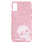 Coque Iphone XR paillettes rose mort dentelle blanche personnalisee