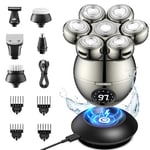 ETENTOUS Rasoir Électrique Homme, 6 en 1 Tondeuse Finition Professionnel, Tondeuse Cheveux Hommes Rotatif 7D Étanche IPX6 Rasoir Tête Chauve Homme Sec et Humide Type-C Tondeuse Nez avec Écran LED