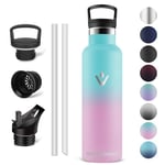 Vikaster Bouteille acier inoxydable - Thermos 0.75l, Gourde Avec Paille, Gourdes Sans BPA, Gourde Enfant & Adulte pour Sport, école, Bureau, Gym, Voyage