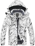 Wantdo Femme Manteau d'hiver Snowboard Outdoor Parka Randonnée Grande Taille Veste de Pluie Imperméable Blouson de Ski Décontracté Coupe-Vent Imprimé Noir et Blanc XL